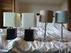 -BLACK CUBE lamps,  pair,  leather bases,  boxed as new and....